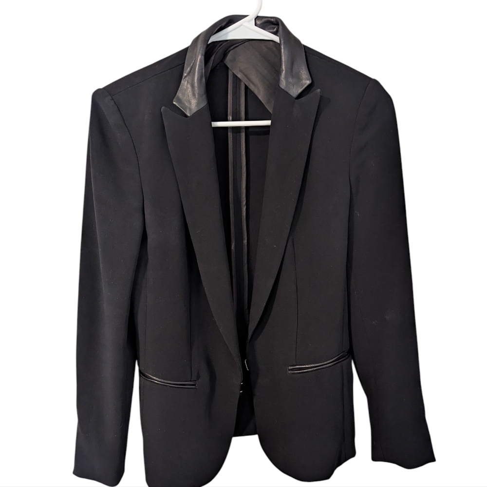 Rag&Bone,Black Blazer with Leather Accents,Size 0